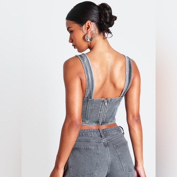 Pretty Little Thing Gray Denim Corset Top - Picture 3 of 5